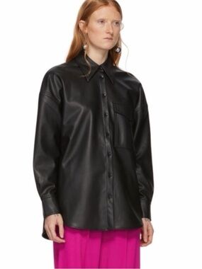 Tibi Black Faux Leather Shirt Jacket